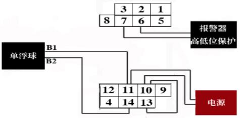 單浮球液位開關(guān)與繼電器接線示意圖
